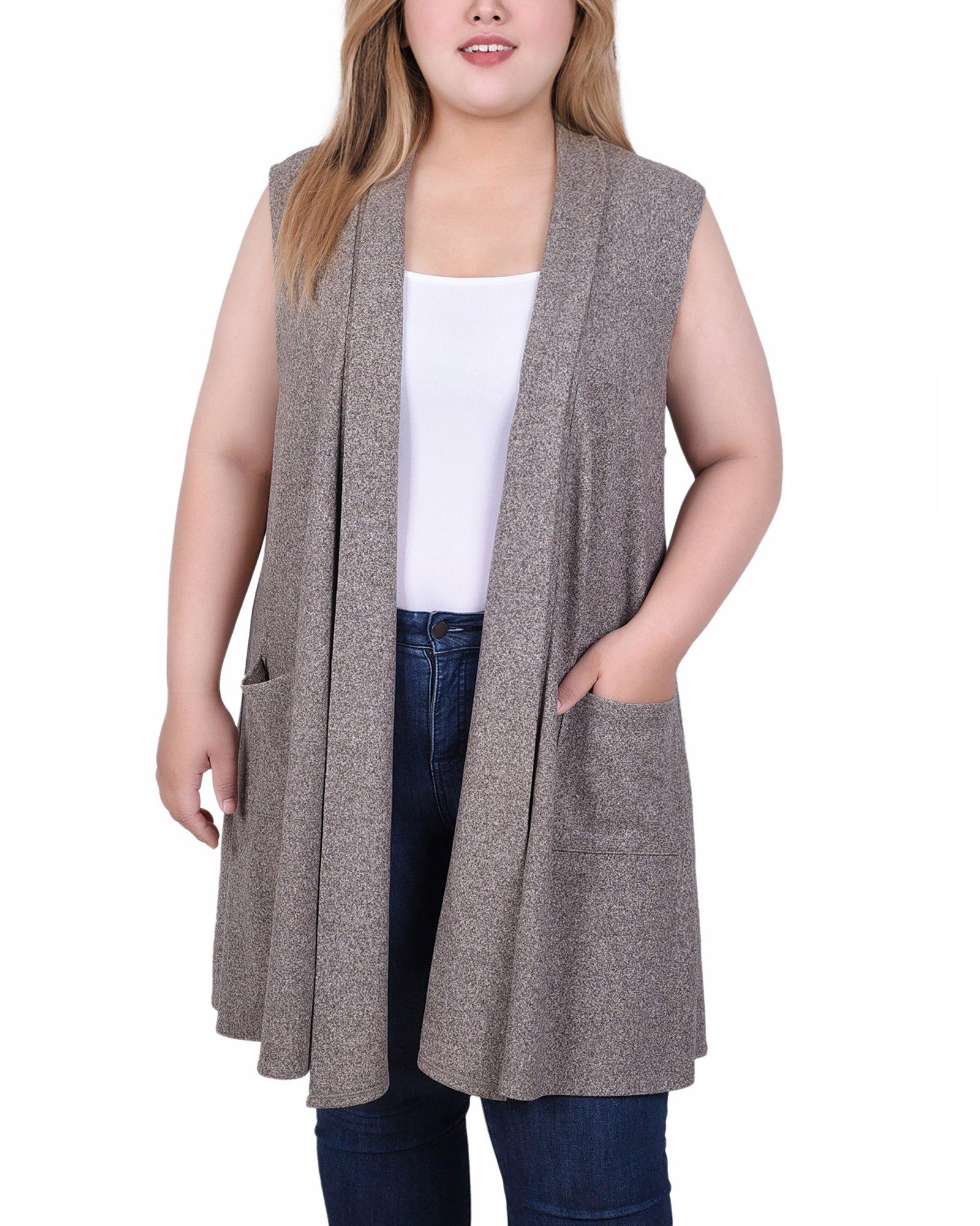 NY Collection Womens Long Sleeveless Knit Vest