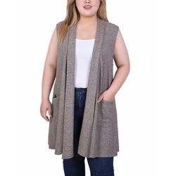NY Collection Womens Long Sleeveless Knit Vest