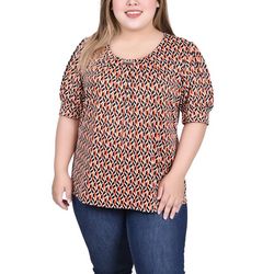 NY Collections Womens Short Sleeve Balloon Sleeve Top