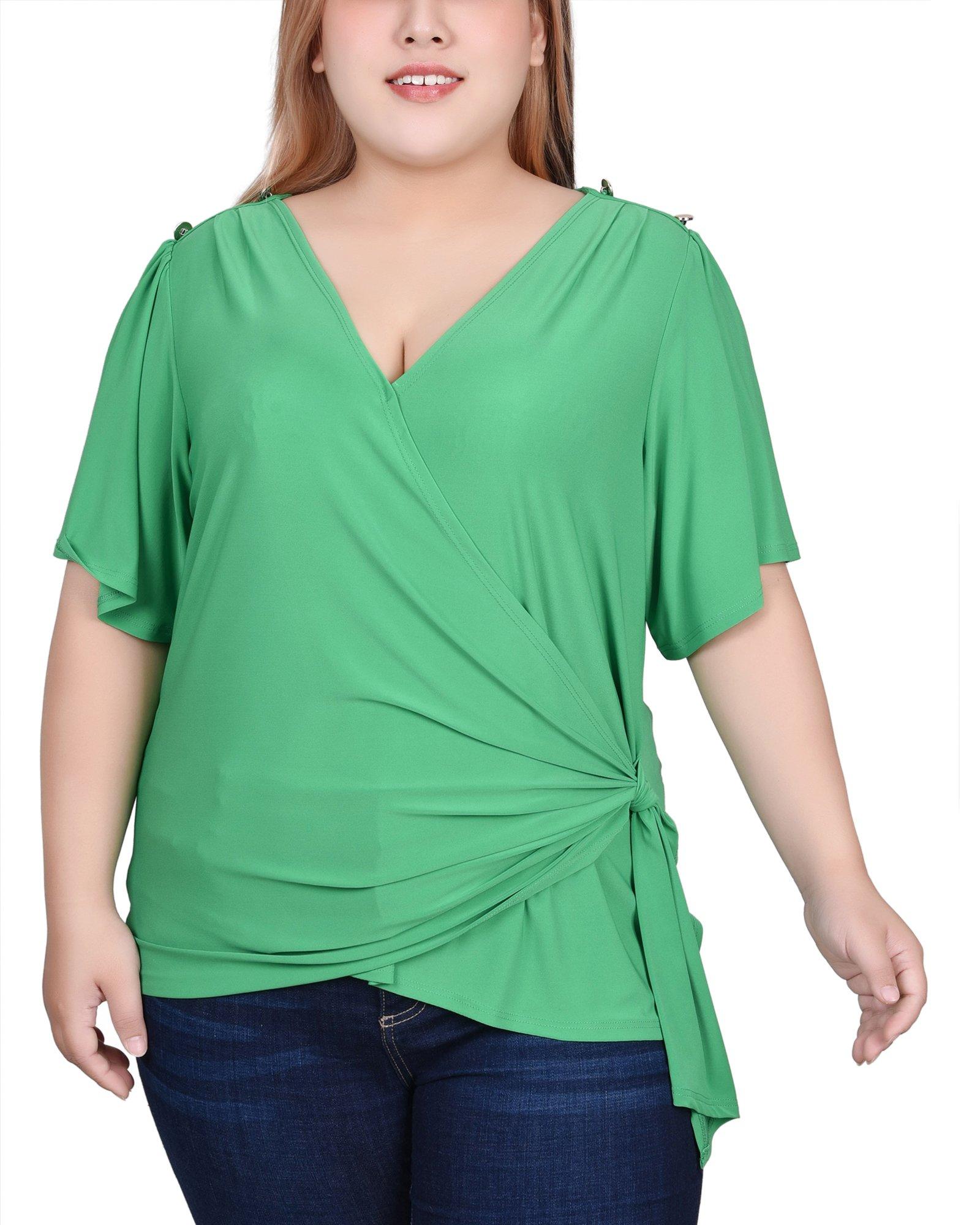 NY Collection Womens Short Sleeve Wrap Top
