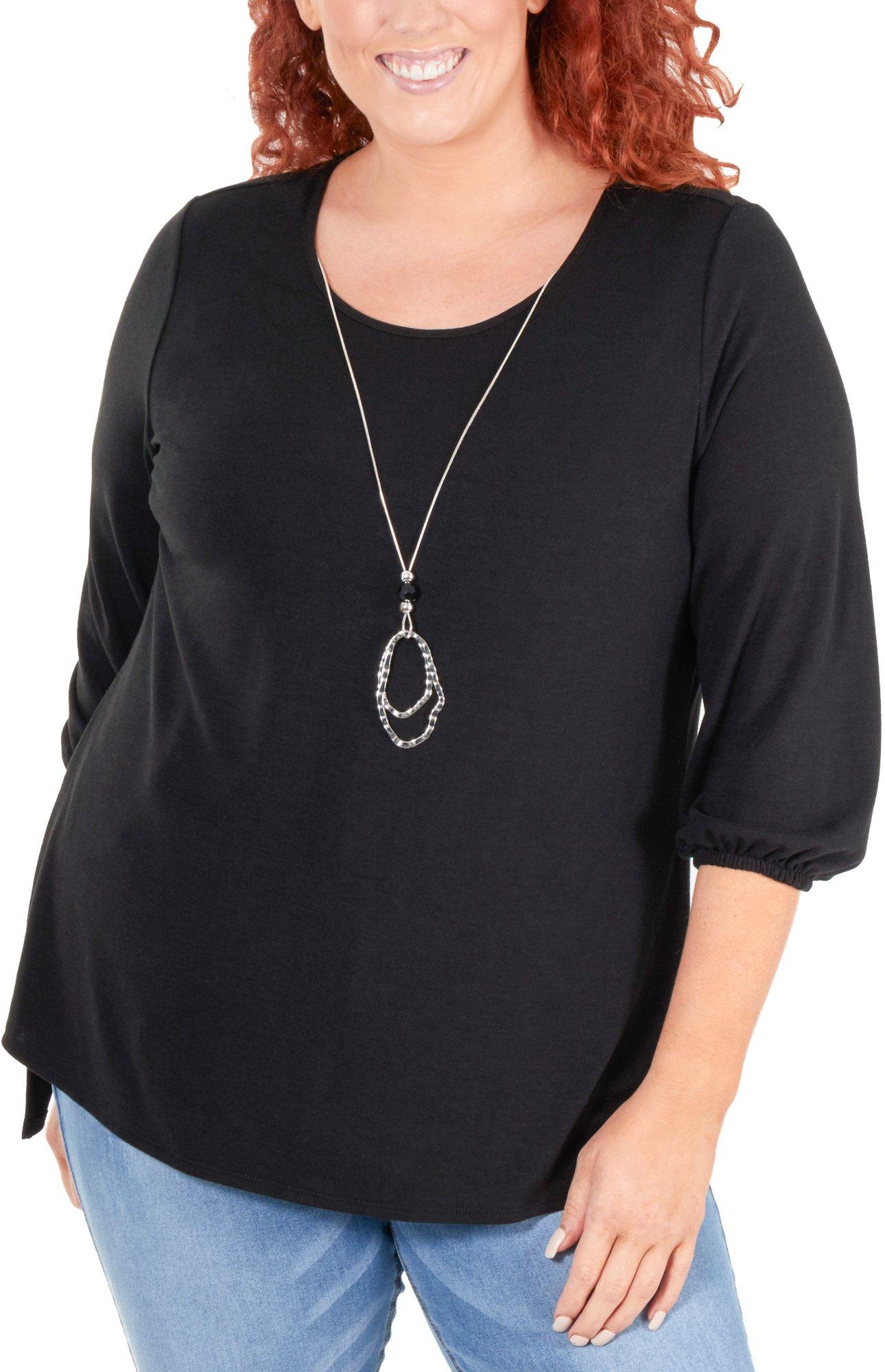 NY Collection Plus Solid Hi-Low Necklace Top