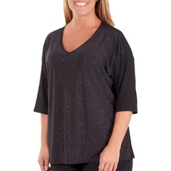 NY Collection Plus Sequin Front V-Neck Top