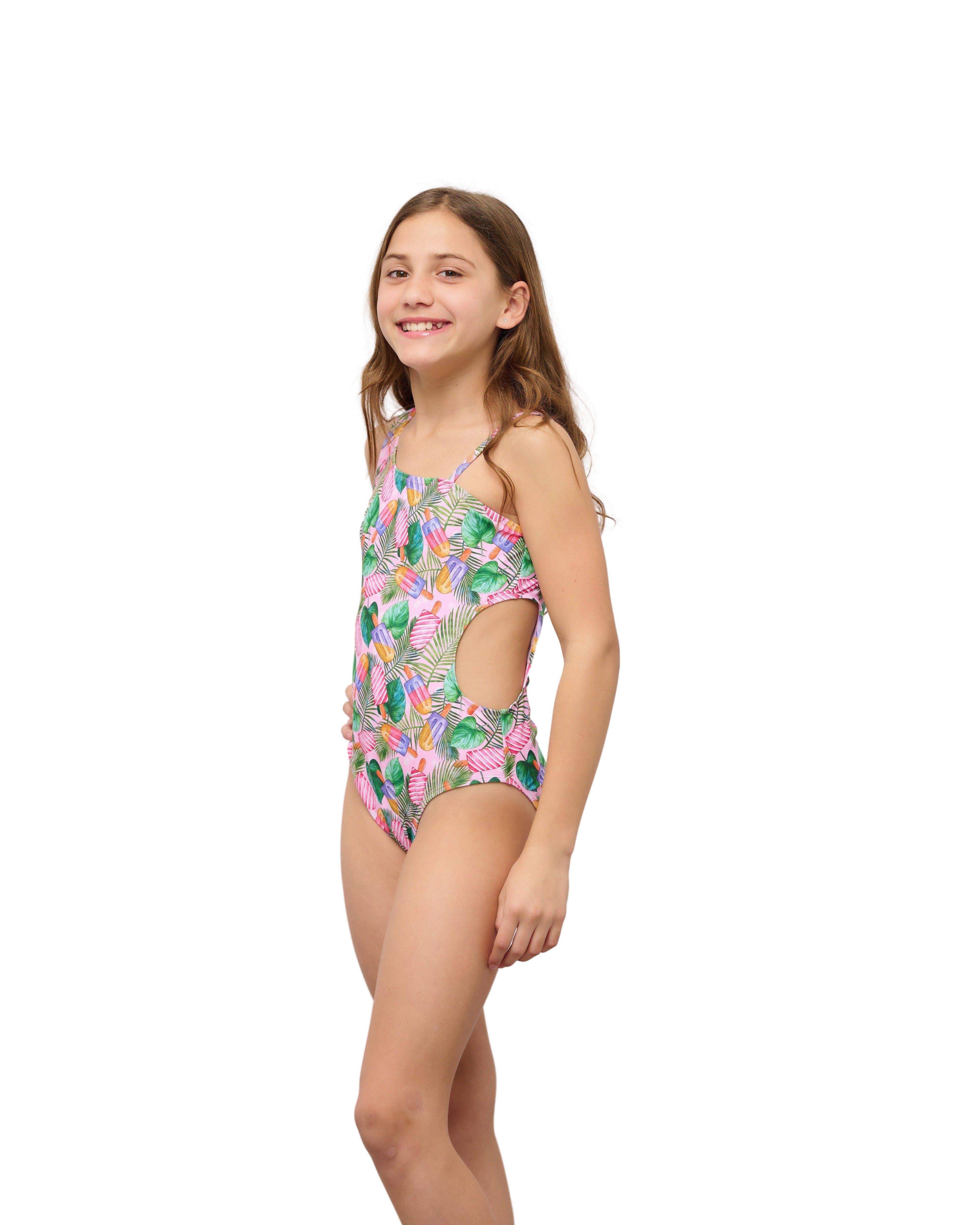Little Girls Popsicle Party One Shoulder One Piece Swimsuit
