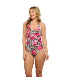 Ana Maria Animal Floral Rouched Halter One Piece