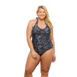 Plus Ana Maria Black Attack Rouched Halter One Piece