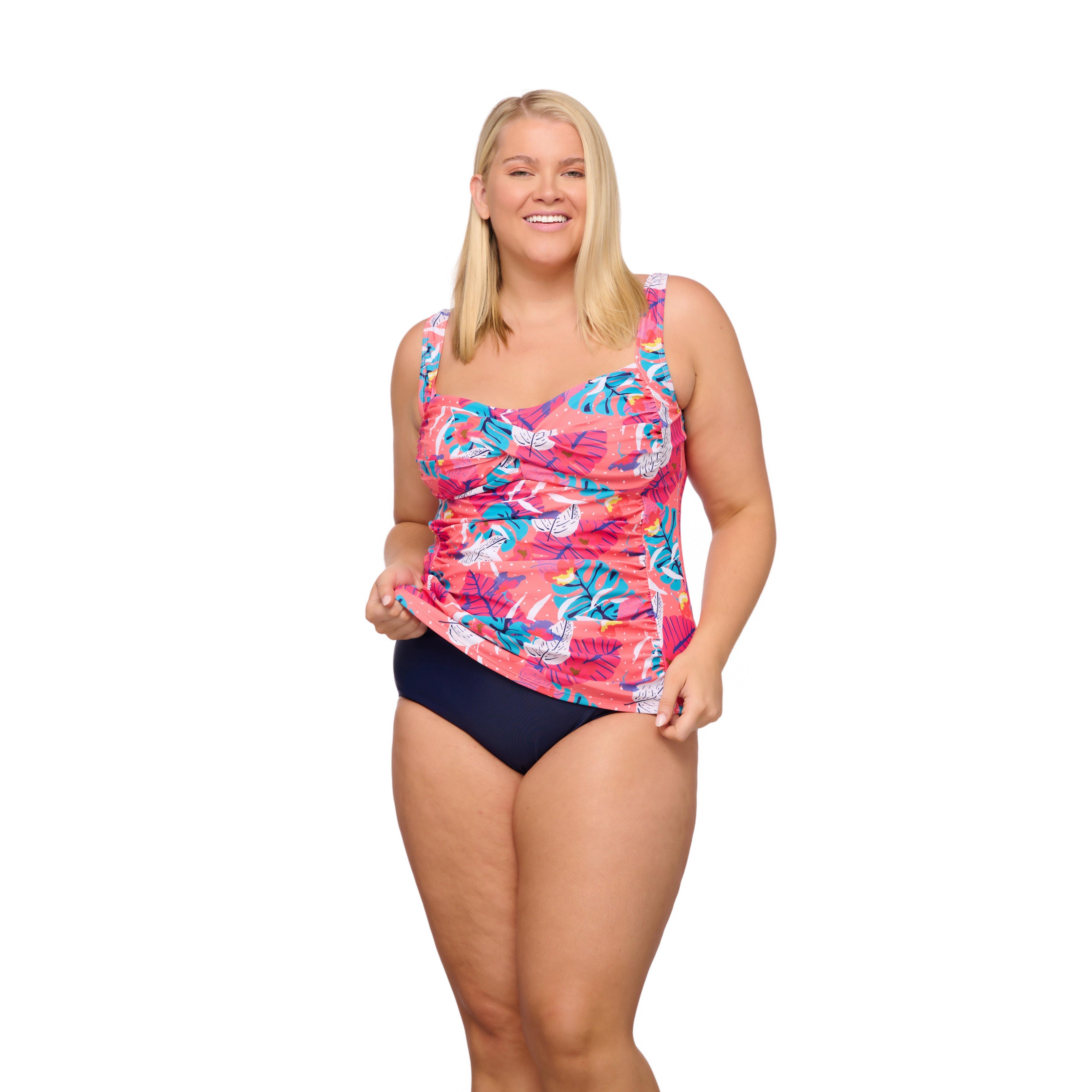 Womens Floral Swirl Bandeau Blouson Tankini Top