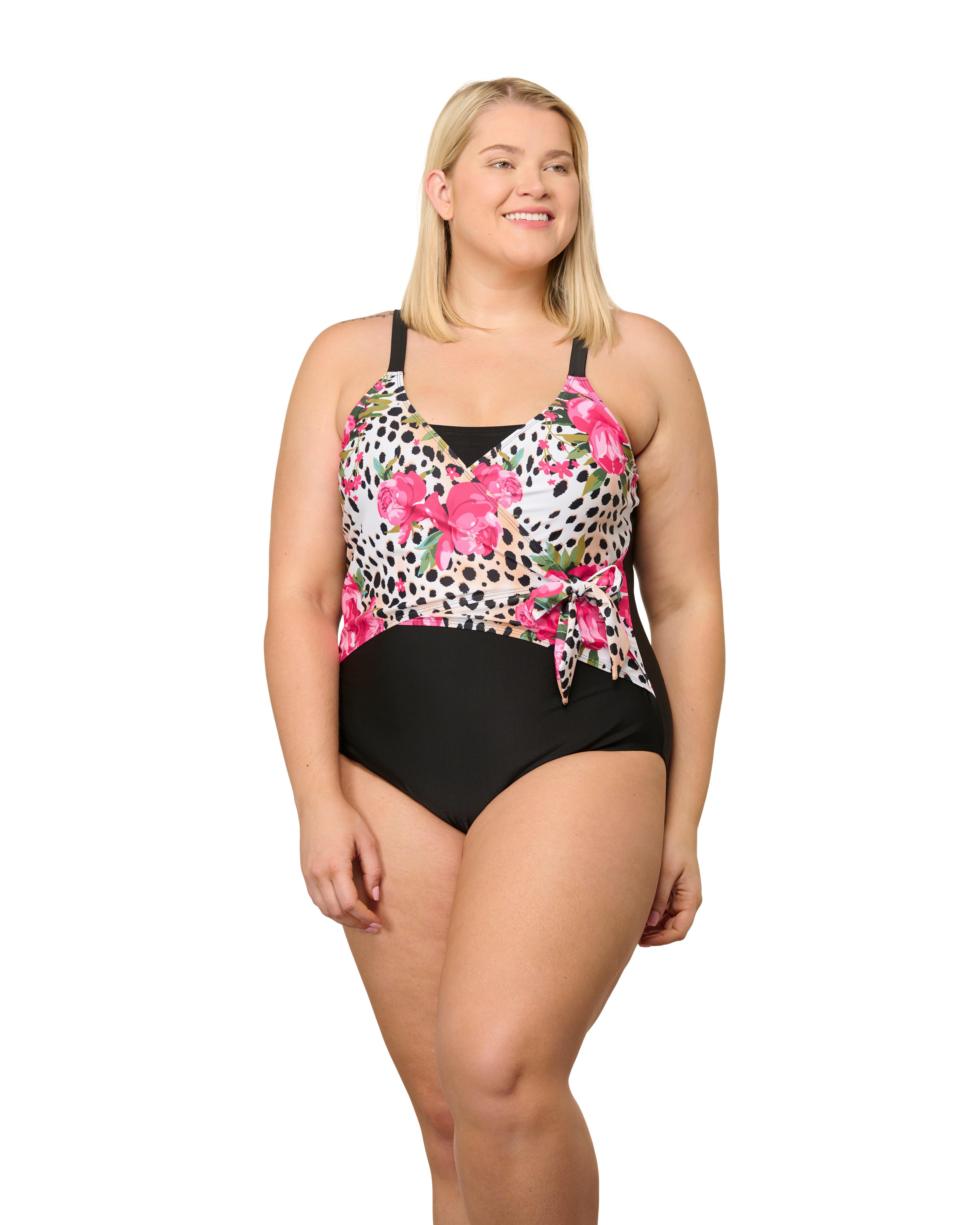 Plus Animal & Floral Bow Tie One Piece Swimsuit