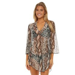 Animal Print V Neck Bell Sleeve Cover Up Tunic