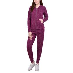 NY Collection Womens Zip Front Hoodie & Joggers Set