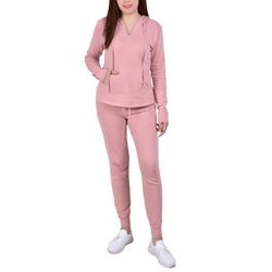 NY Collection Womens Lattice Sleeve Hoodie & Jogger Set