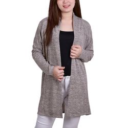 NY Collection Womens Marled Pleat Back Cardigan