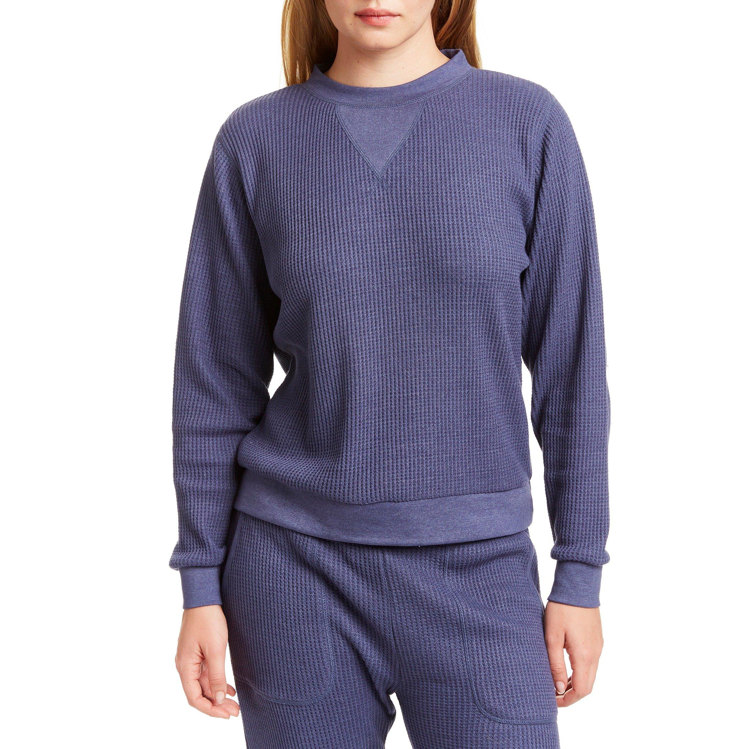 Womens Waffle Knit Long Sleeve Pullover