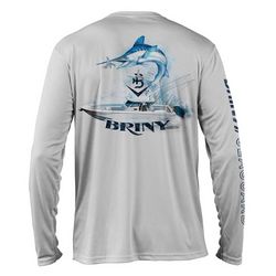 Briny White Marlin Mens Grey Performance Fishing Shirt