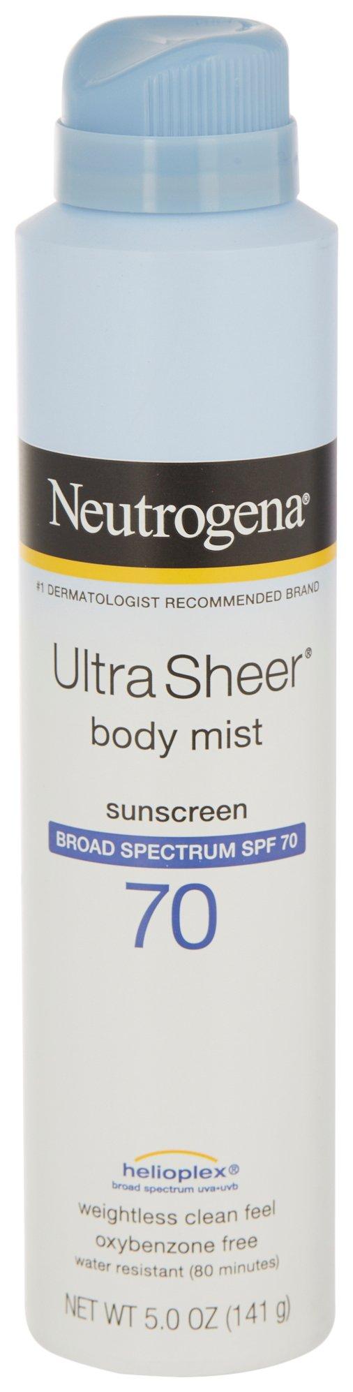 Neutrogena Ultra Sheer Body Mist SPF 70 Sunscreen Spray 5 oz