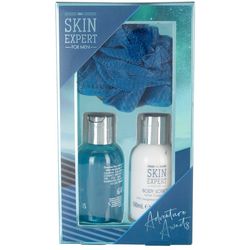 Skin Expert Mens 3 Pc Hair Body Wash Lotion Pouf Gift Set