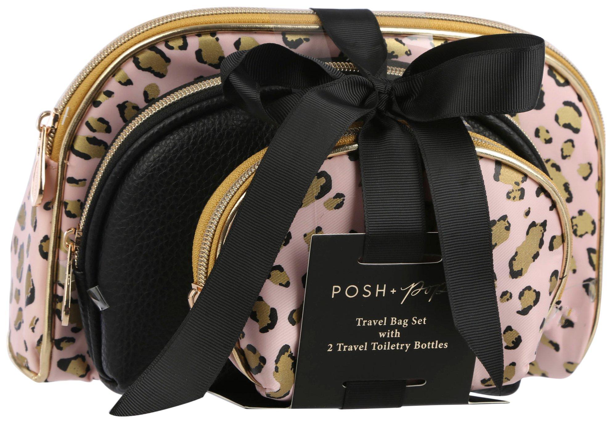 Posh & Pop 3-Pc. Print & Solid Cosmetic Travel Bag Set