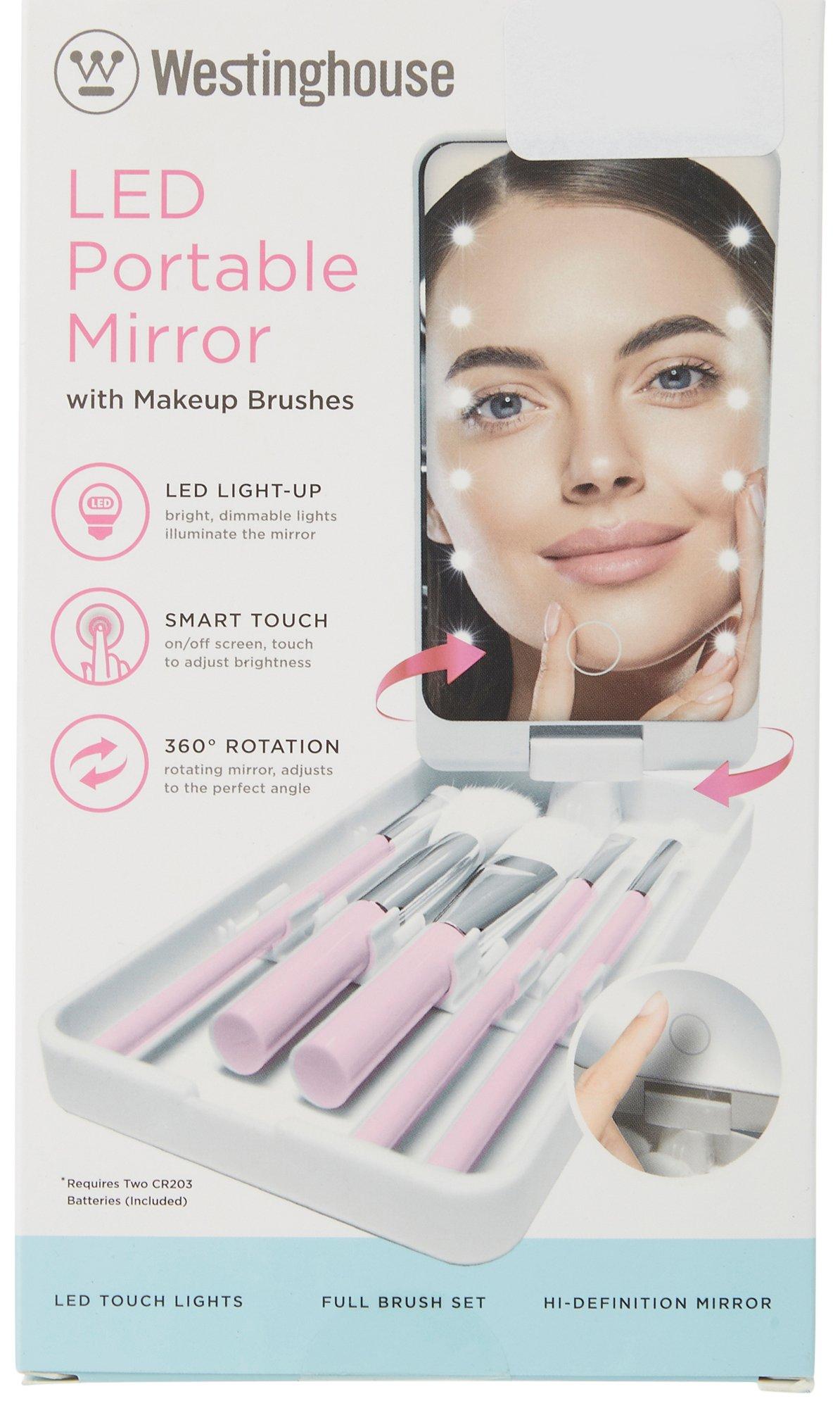 LED Portable Mirror With Makeup Brushes
