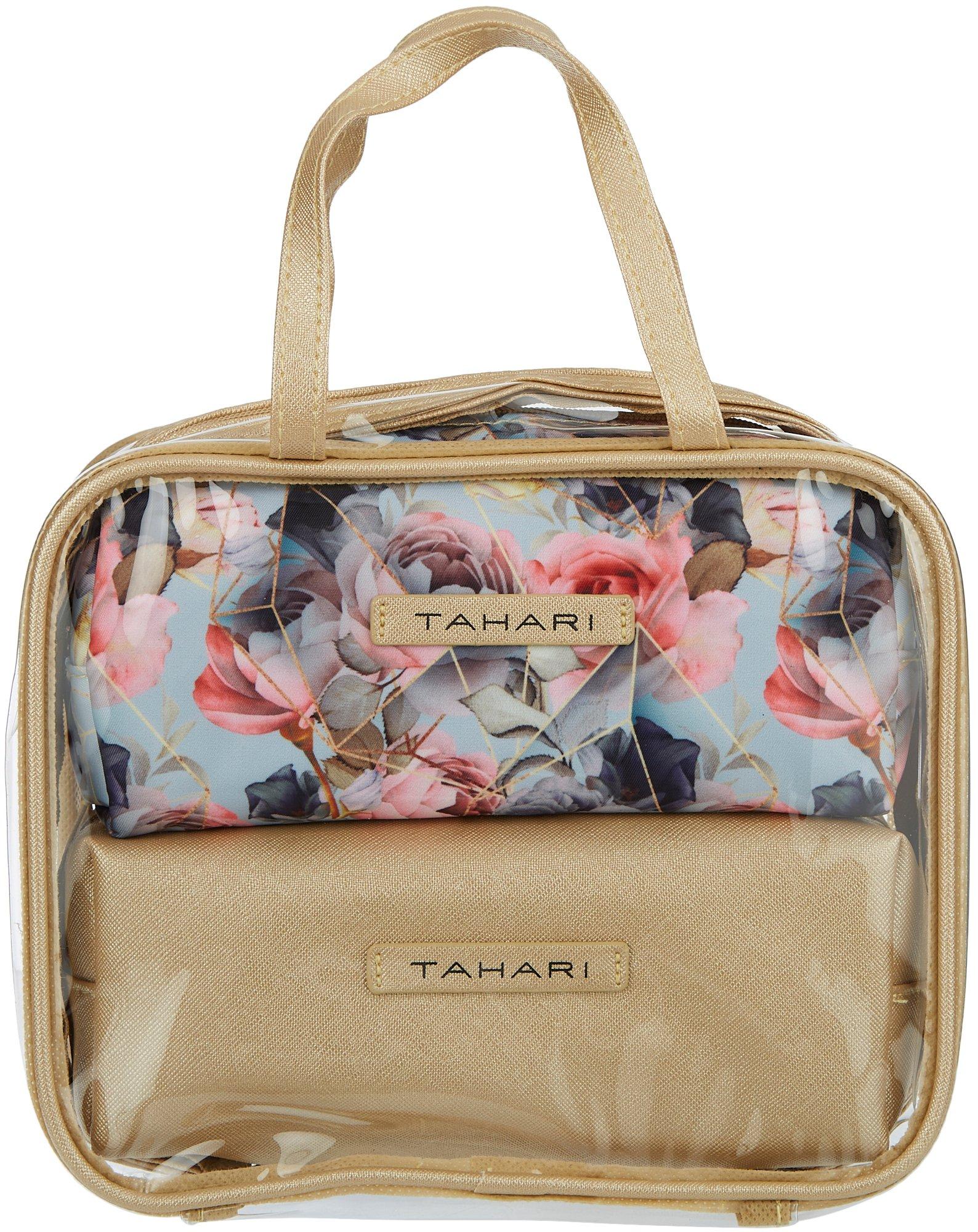 Tahari 3-Pc. Clear Geo Print & Solid Cosmetic Case Set