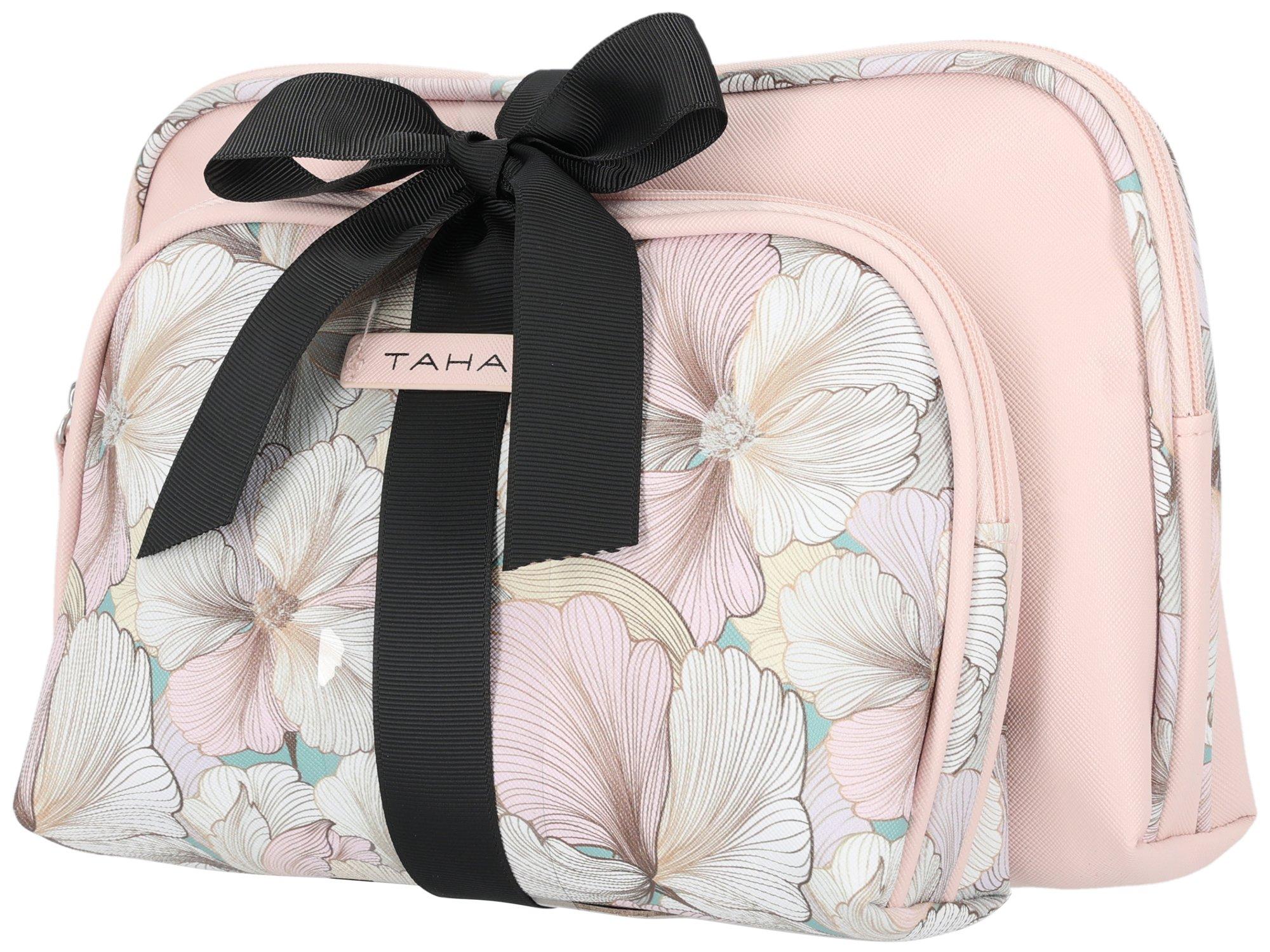 2 Pc. Floral & Solid Cosmetic Case Set