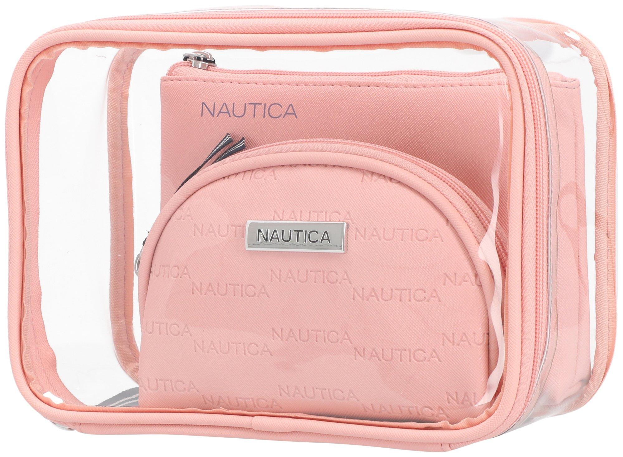 Nautica 3-Pc. Clear & Solid Cosmetic Case Set