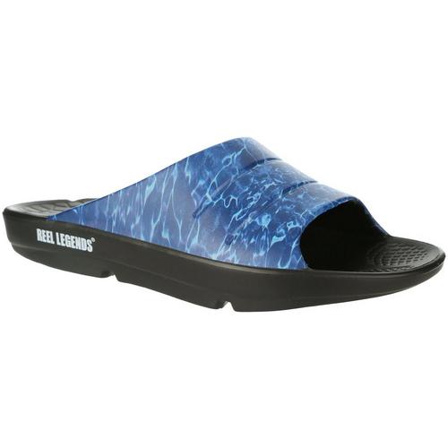 Reel Legends Mens Coast Money Blue Slide Sandals