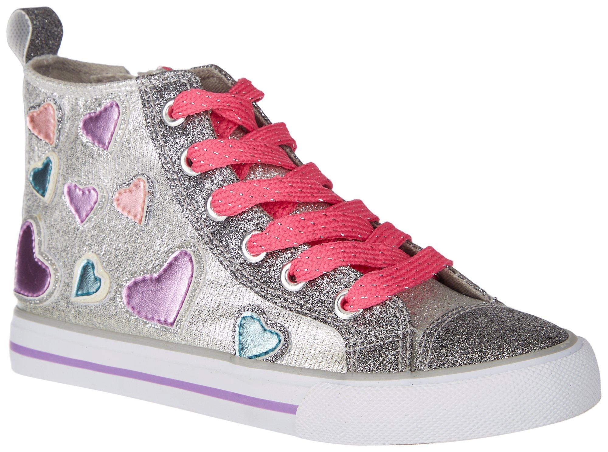 Girls Hi Top Hearts Canvas Shoes