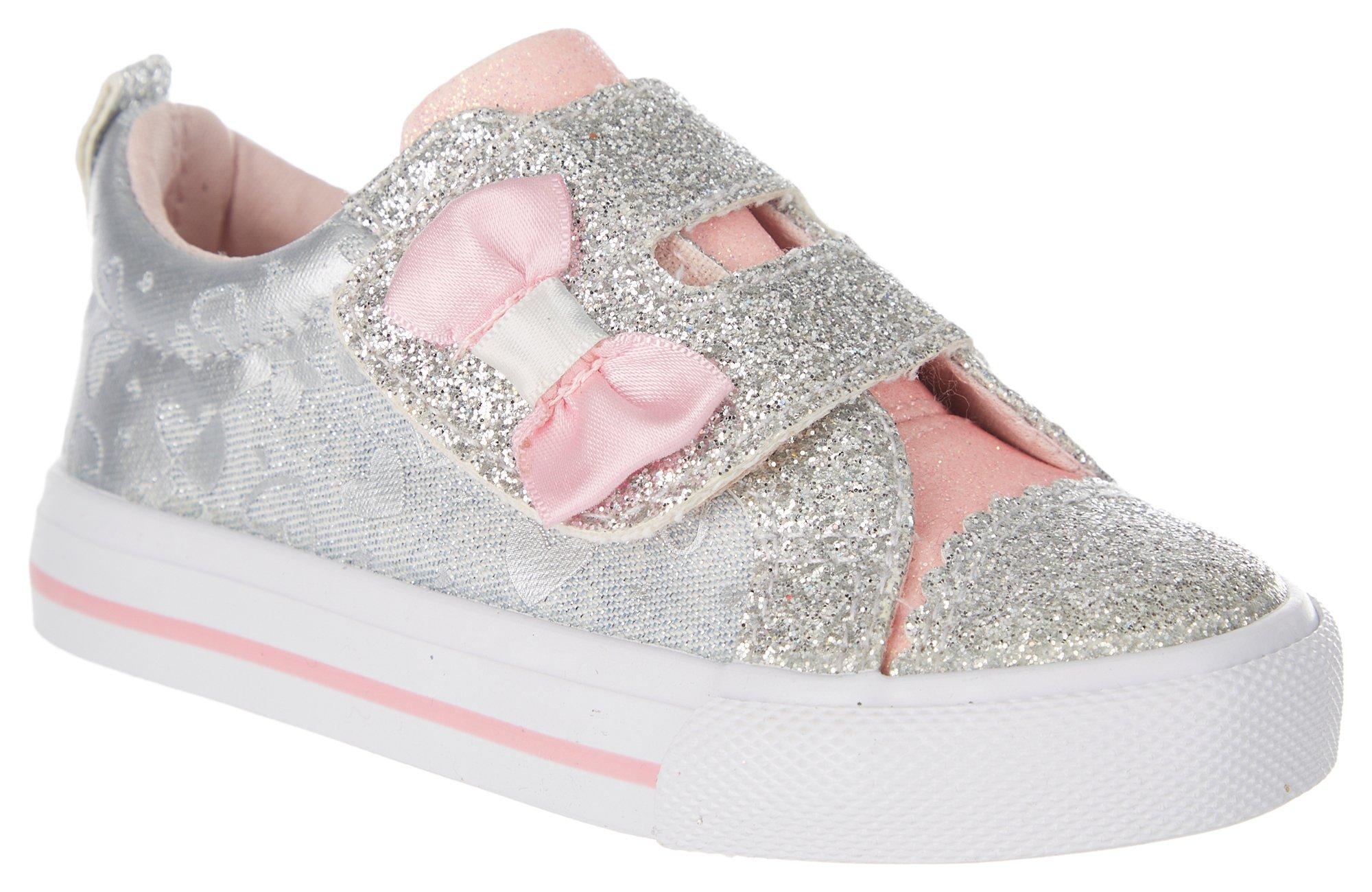 US Sports Toddler Girls Double Velcro Sparkle Sneaker