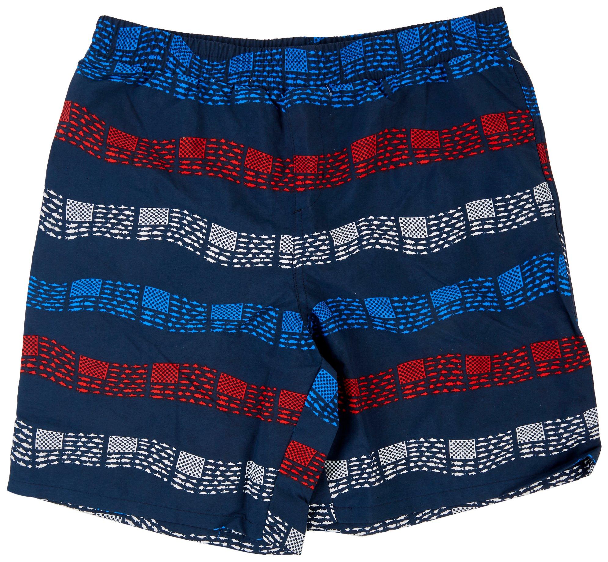 Big Boys Fish & Flag Print Swim Shorts