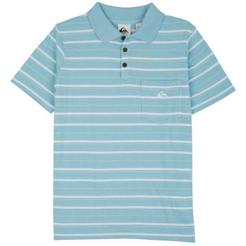 Quiksilver Blue Striped Short Sleeve Golf Polo