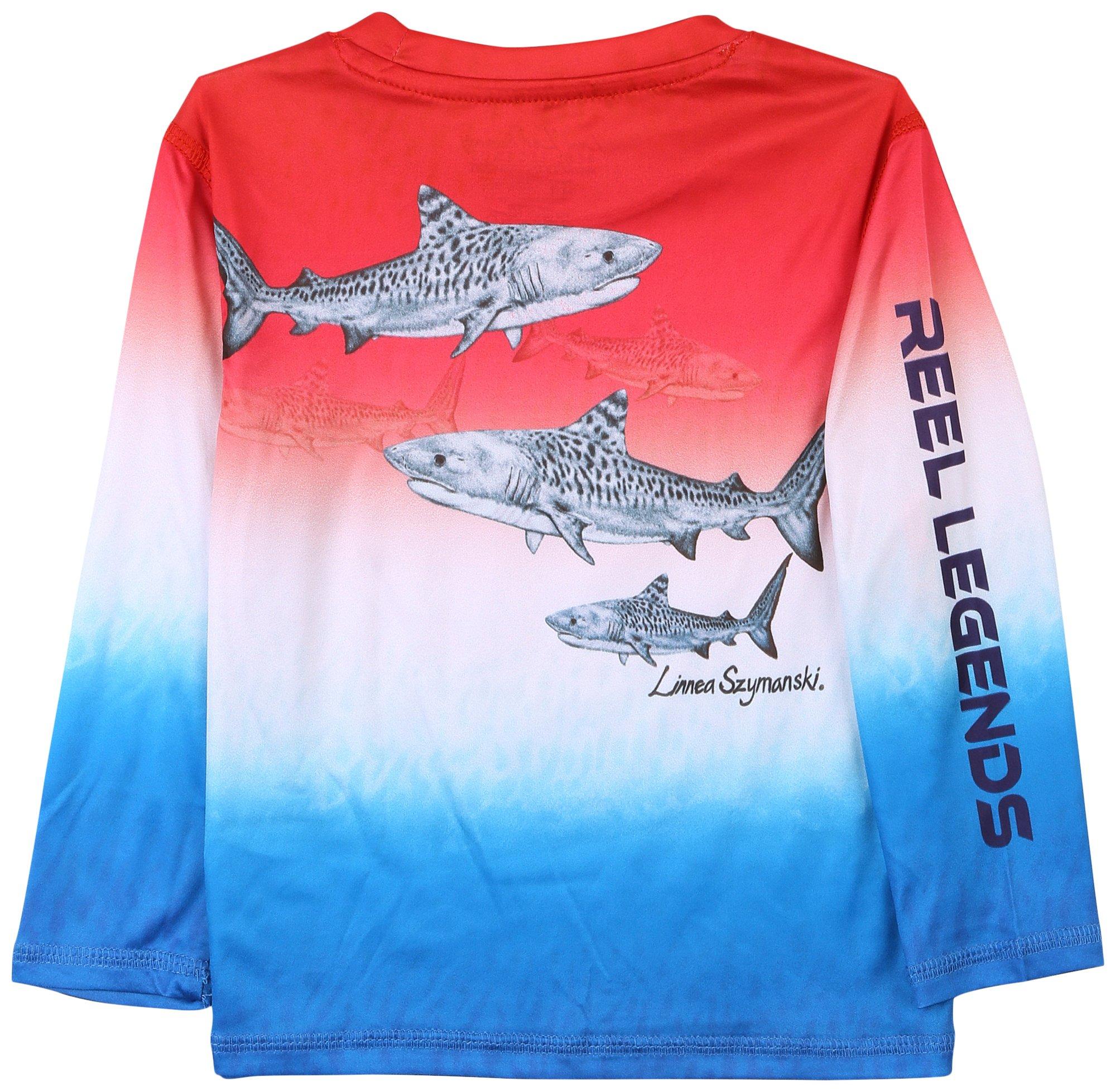 Reel Legends Little Boys Reel Tec  Long Sleeve Shark Top