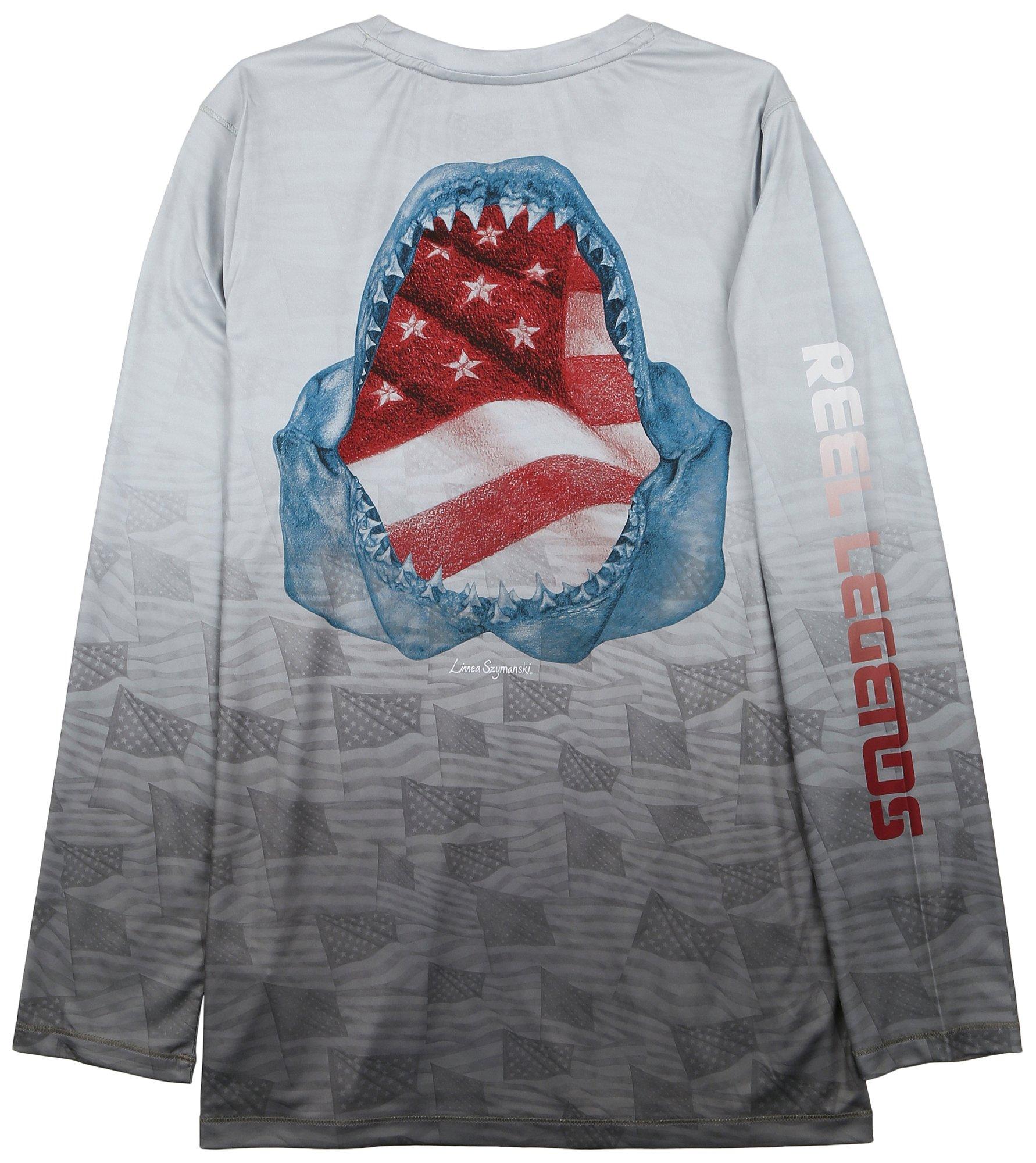 Reel Legends Big Boys Americana Shark Mouth Long Sleeve Top