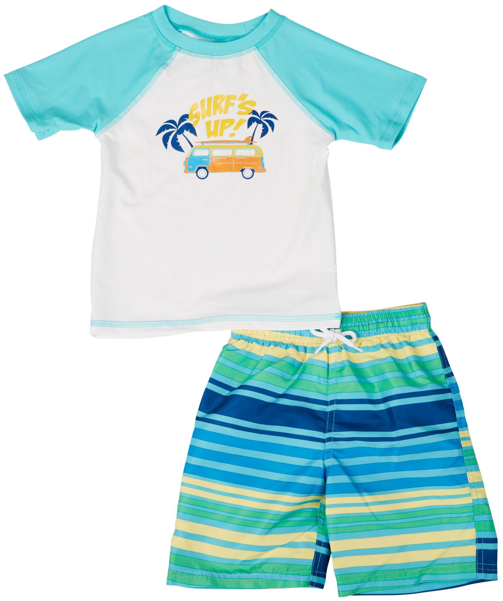 Floatimini Little Boys 2-pc. Surf's Up Stripe Swimsuit Set