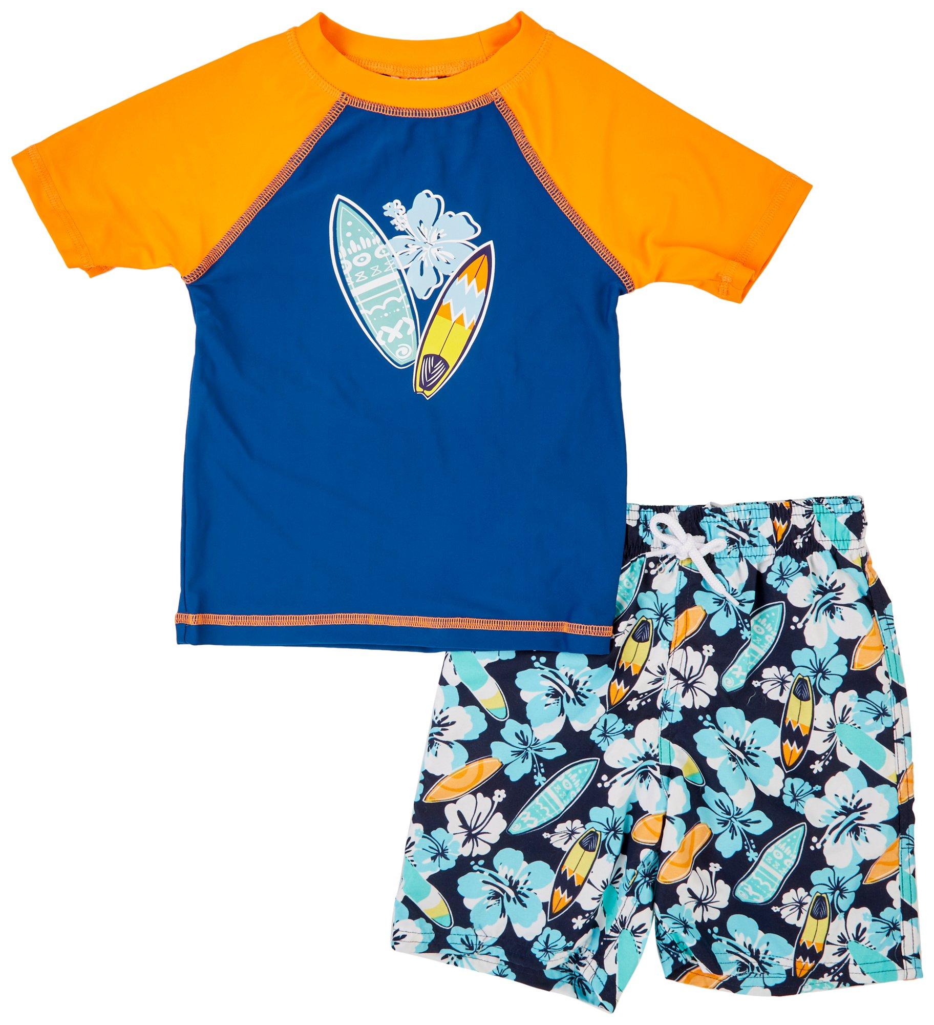 Floatimini Little Boys 2-pc. Hibiscus Rashguard Swimsuit