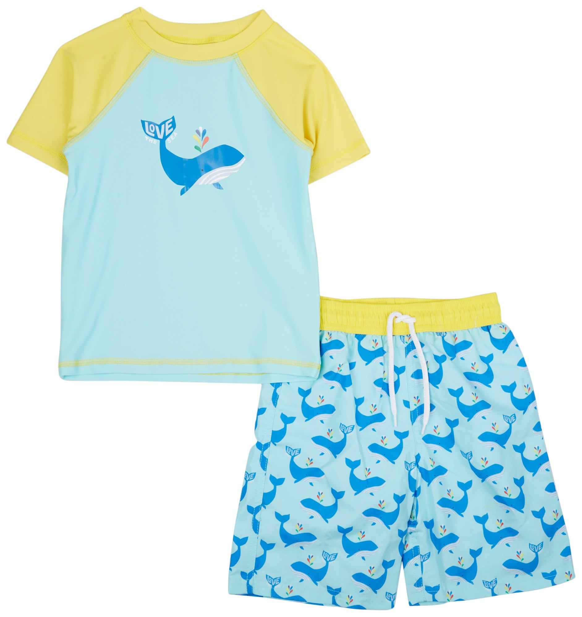 Floatimini Little Boys 2-pc Whale Rashguard Swimsuit Set