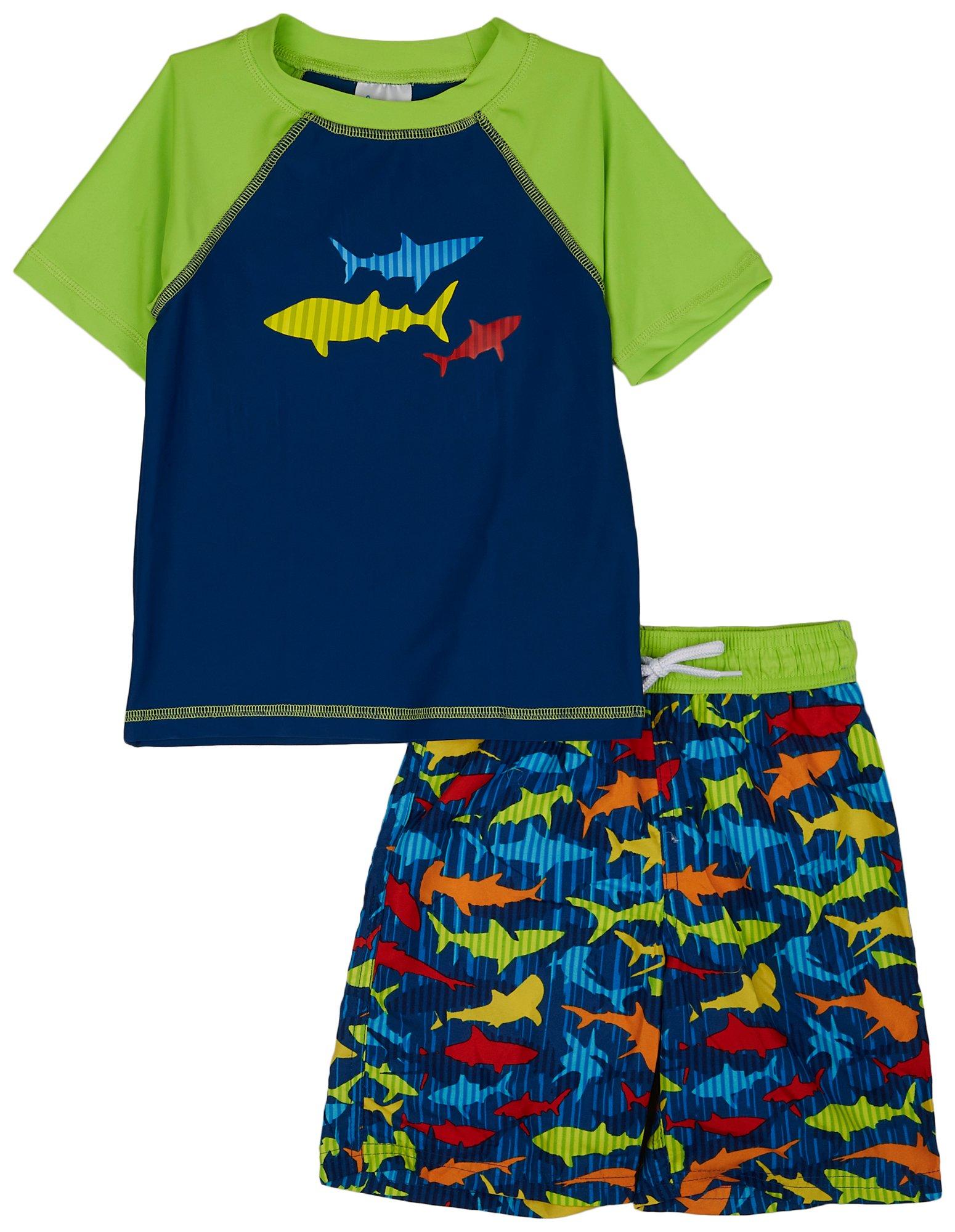 Little Boys 2-pc Shark Trio Swimsuit Set