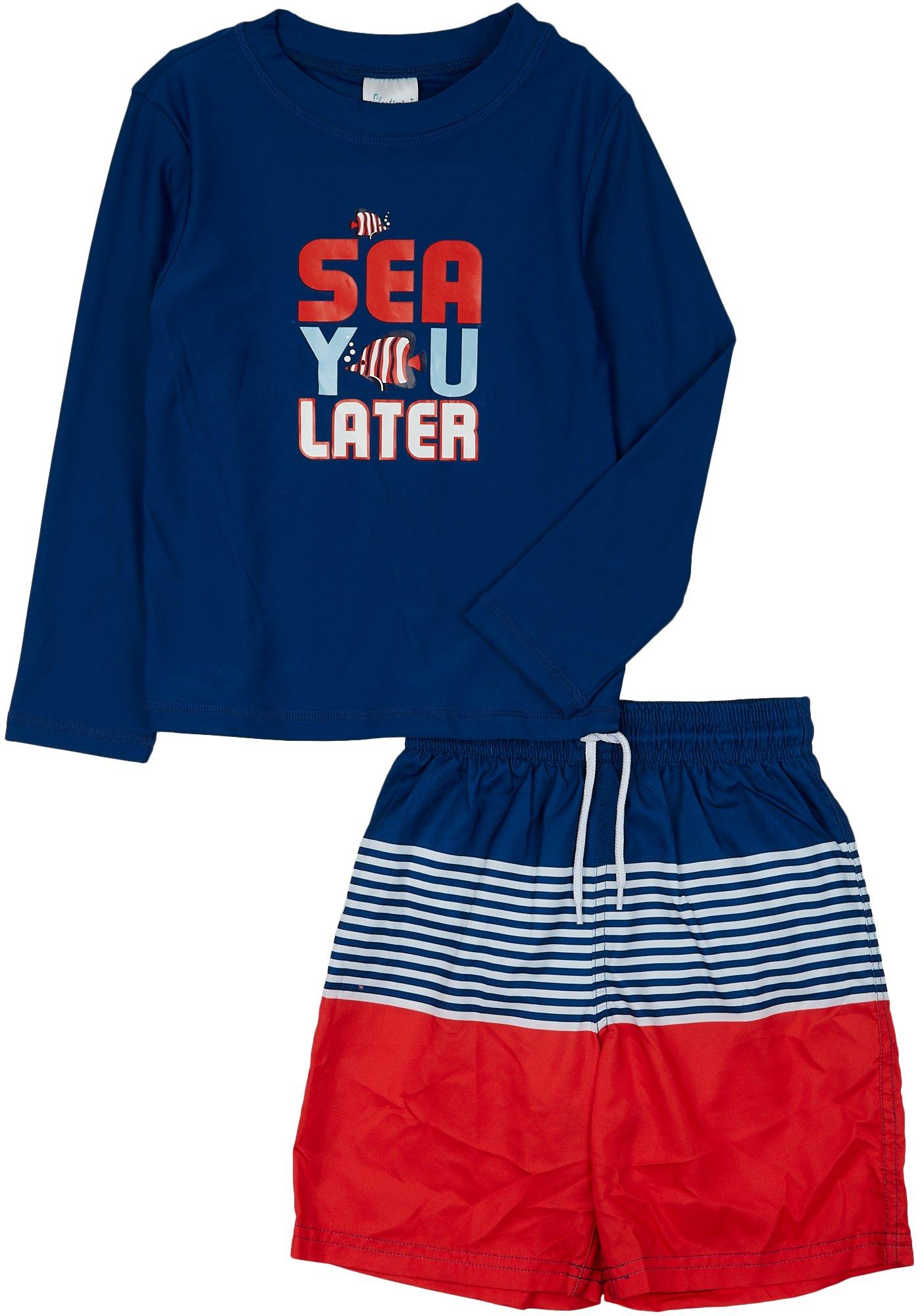 Little Boys 2-pc. Stripe Rashguard Swimsuit Set