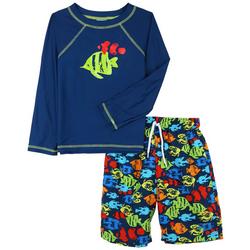 Little Boys 2-pc. Distress Fish Swimsuit Set