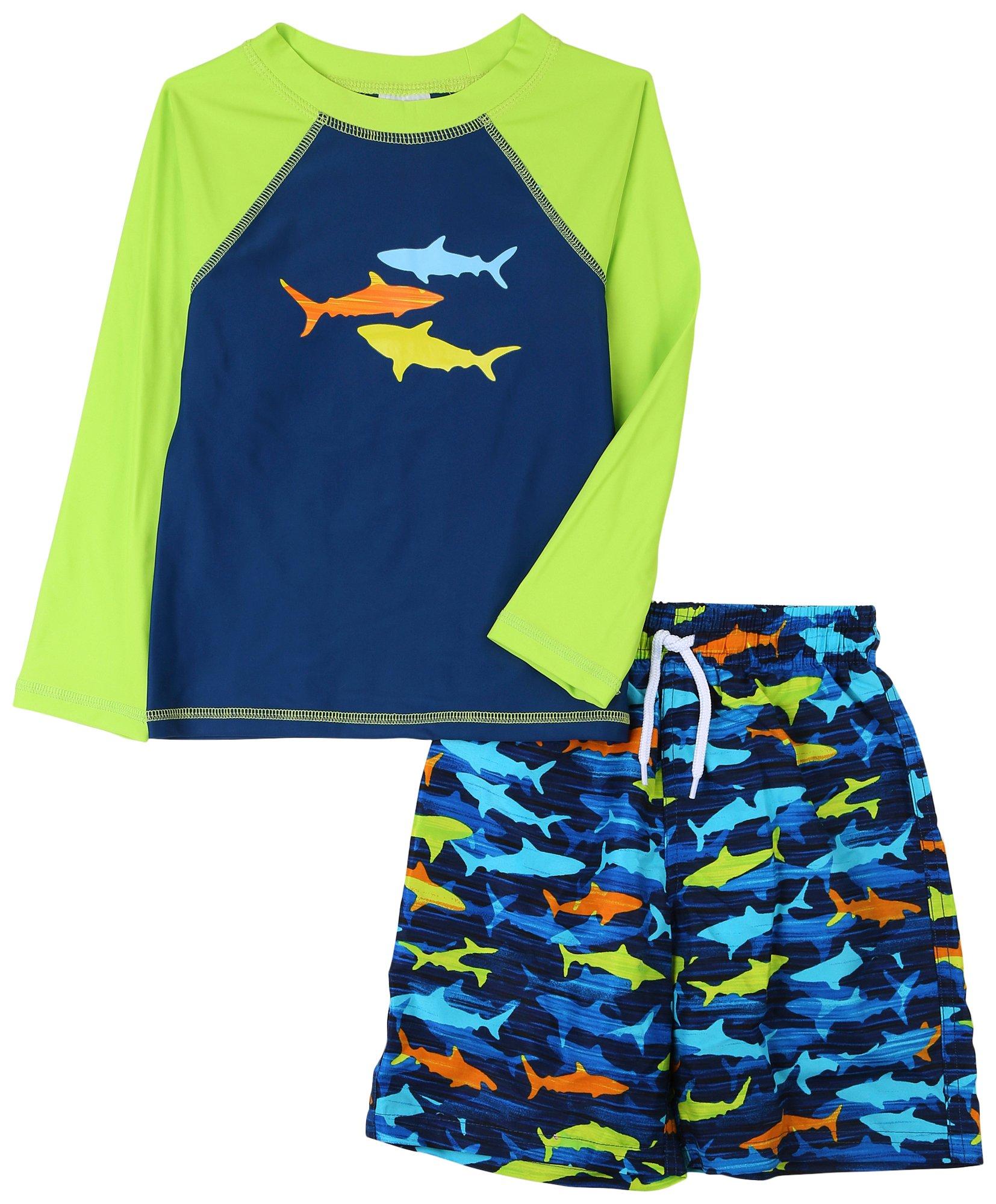 Little Boys 2-pc. Sharks Ocean Swimsuit Set