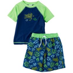 Floatimini Little Boys 2-pc. Sea Turtle Rashguard Swimsuit