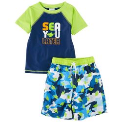 Floatimini Little Boys 2-pc. Sea You Rashguard Swimsuit