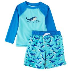 Little Boys 2-pc. Whale Print Rashguard Swimsuit
