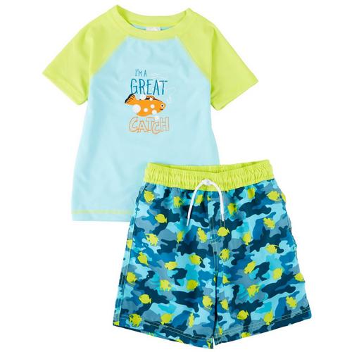Floatimini Little Boys 2-pc. Great Catch Rashguard Swimsuit