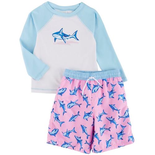 Floatimini Little Boys 2-pc. Shark Print Rashguard Swimsuit