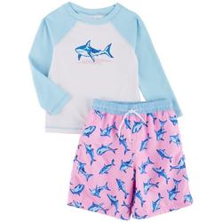 Little Boys 2-pc. Shark Print Rashguard Swimsuit