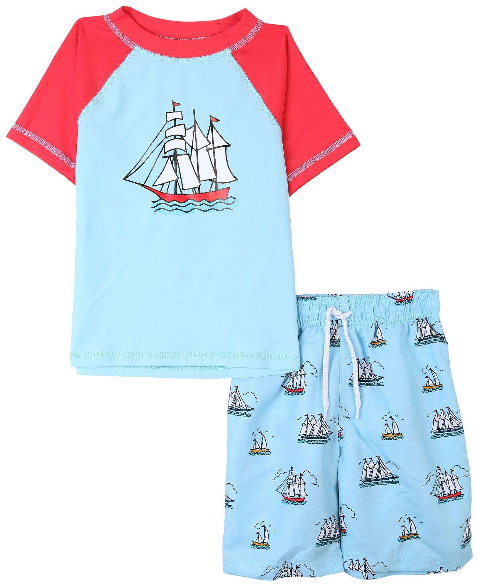 Floatimini Little Boys 2-pc. Pirate Ship Swimsuit Set