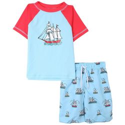 Floatimini Little Boys 2-pc. Pirate Ship Swimsuit Set