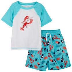 Little Boys 2-pc. Lobster Rashguard Swimsuit