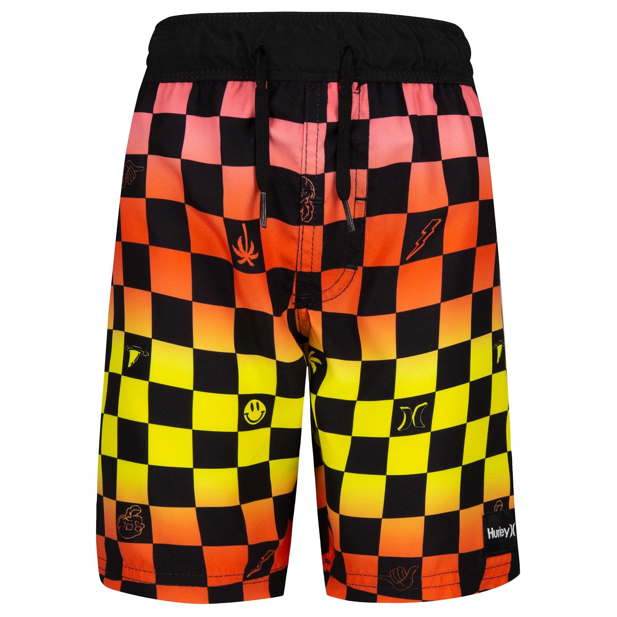 Hurley Little Boys Checkered Pull-On Drawstring Swim Shorts