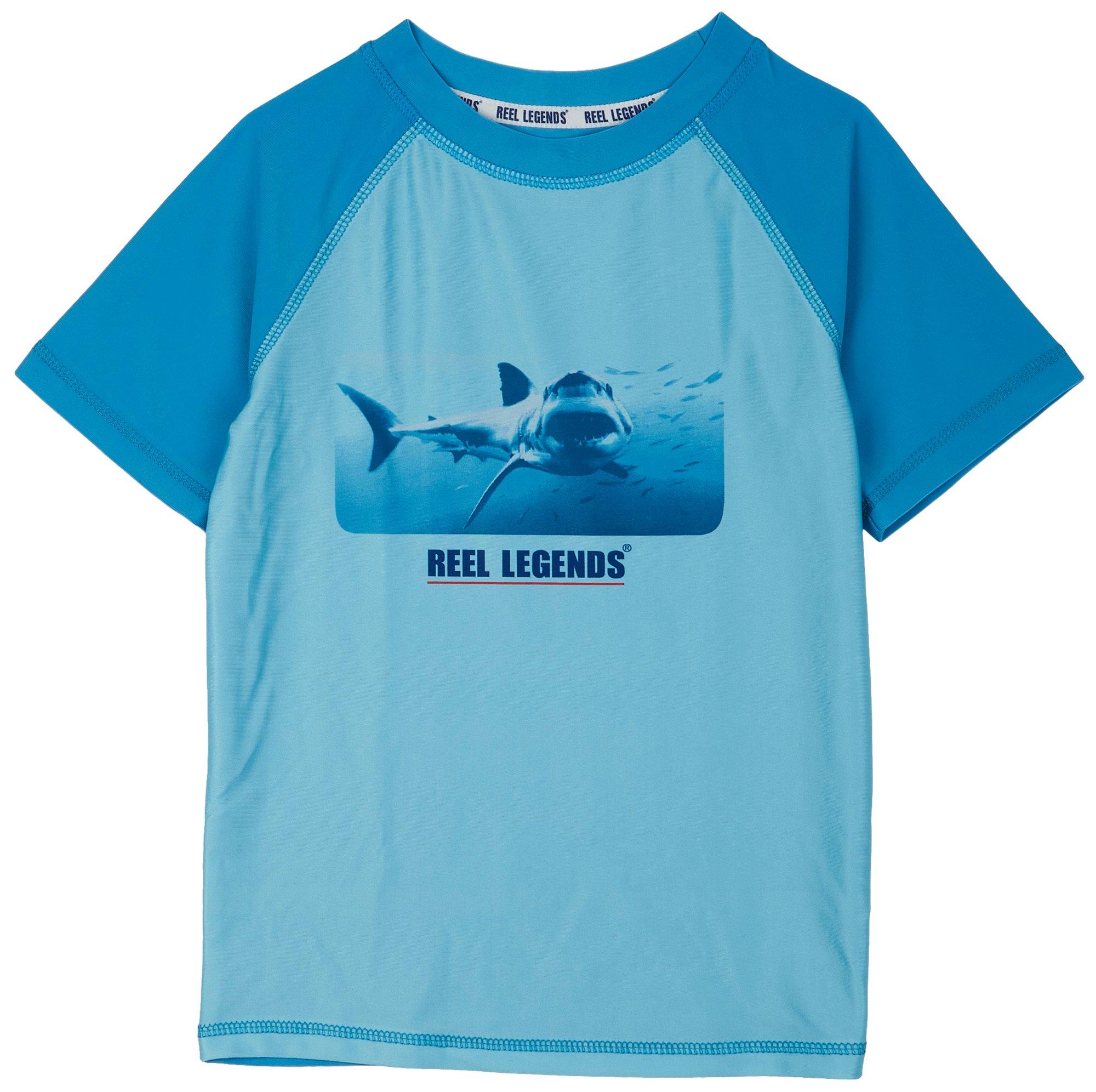 Reel Legends Little Boys Shark Photo Real Rashguard Top