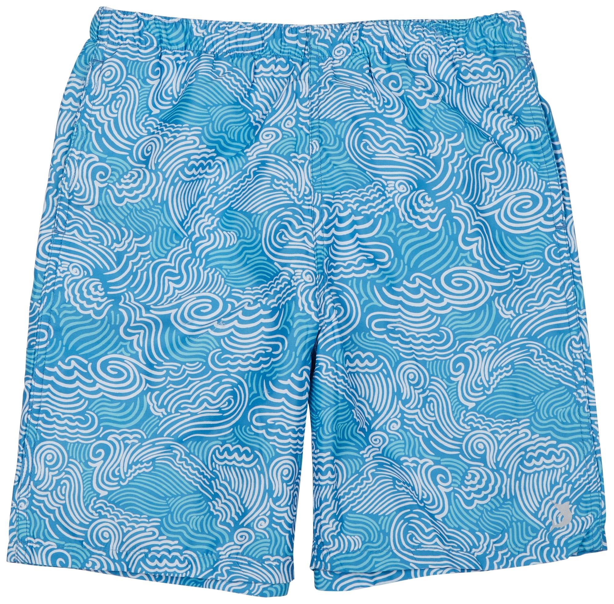 Big Boys Wave Swirl Print Swim Shorts
